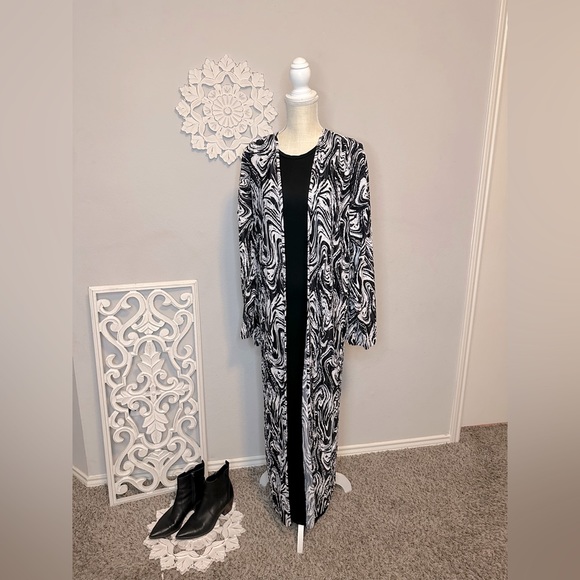 TWO PIECE SET MARBLE PRINT PLISSE MAXI KIMONO inlarge & bodycon SMALL stretchy - Picture 4 of 14
